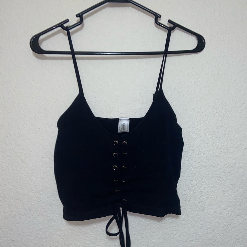 Black Lace Up Crop Top